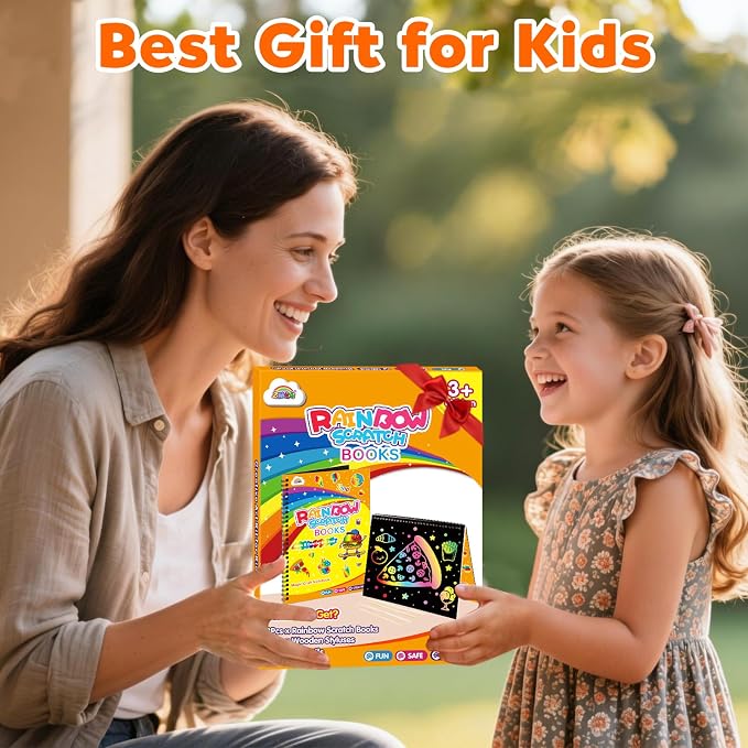 ZMLM Scratch Paper Art-Crafts Gift: 2 Pack Rainbow Notebooks Supplies Toys | Art Crafts for 3 4 5 6 7 8 9 10 11 12 Years Old Girls and Boys Kids Birthday Christmas Party Travel Games Activities Food