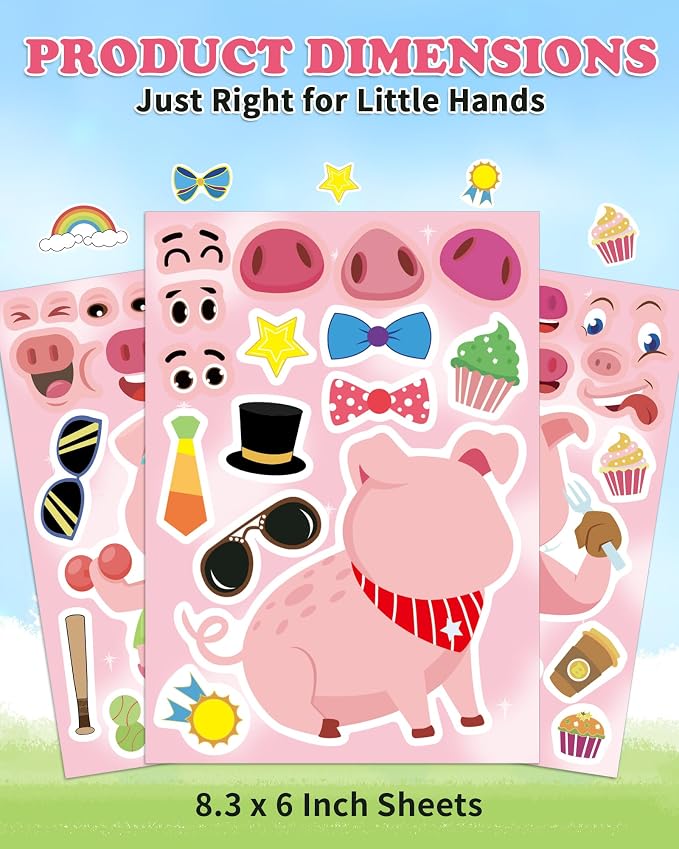 Aowplc 30 Make a Pig Sticker Sheets for Kids | Cute Piggy Mix & Match Crafts, Party Favors & Birthday Decorations