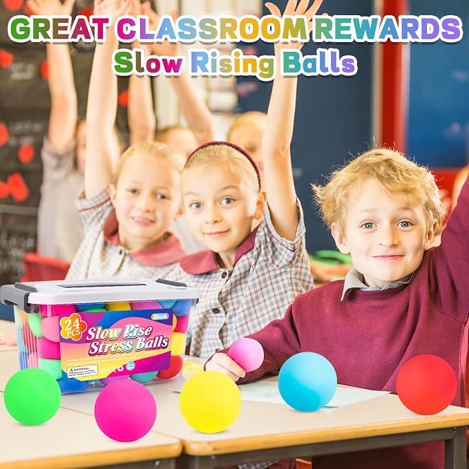 VISCOO 24 Pack Stress Balls for Kids Adults,Slow Rising Stress Ball | Fidget Toys for Anxiety Relief,Hand Therapy Sensory Squishy Ball,Bulk Squeeze Balls,Party Favors Classroom Prizes(2")