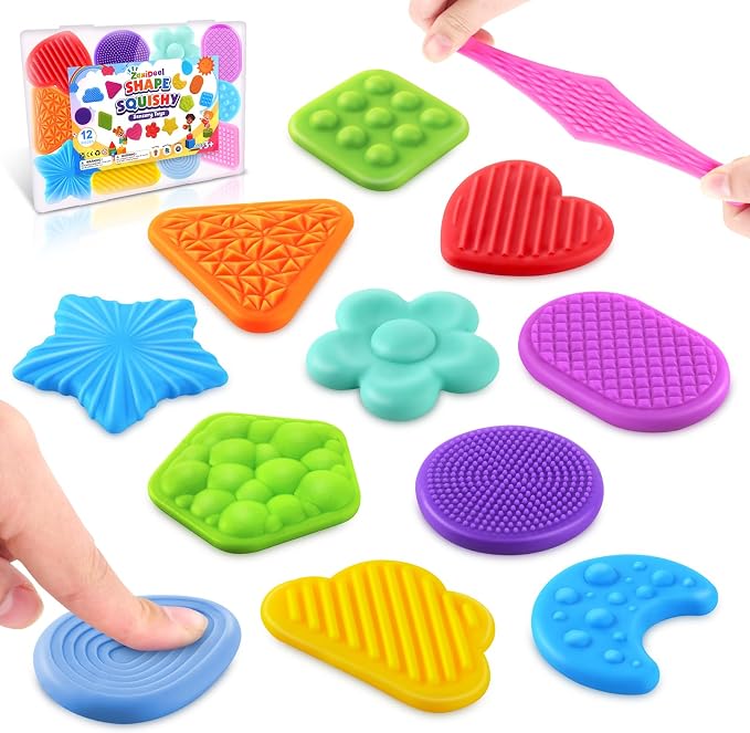 Squishy Fidget Toy Kids Toddlers: 12Pcs Soft Textured Sensory Toys for ADHD | Sensory Fidget Toys for Autistic Children, Classroom Calming Fidgets for Autism, Baby Travel Essential Squeeze Gifts Girl Boy