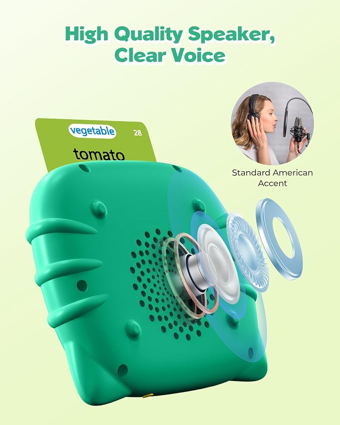 Airbition Talking Flash Cards for Toddlers 1 2 3 4 Year Olds, Green | Montessori Language Learning Toys with 224 Words, Pocket Speech Therapy Playthings, Children's Sensory Educational Toys