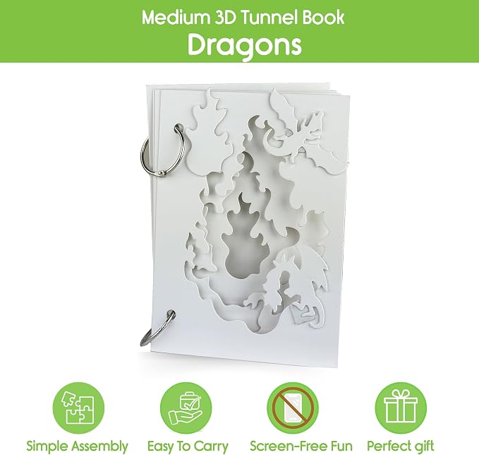 EyeConnect Crafts Dragons Mini 3D Tunnel Book – Hands-on Paper Craft Kit | Build, color & create a pop-in book! Mini animals, watercolor pastels & water brush included. Portable, screen-free fun! 3+