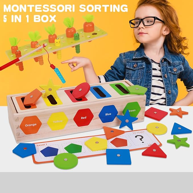 Montessori for Kids, Magnetic Color Shape Sorting Matching Box | Early Learning Toys, Wooden Educational Toy, Fine Motor Skills Toys for Boys Girls