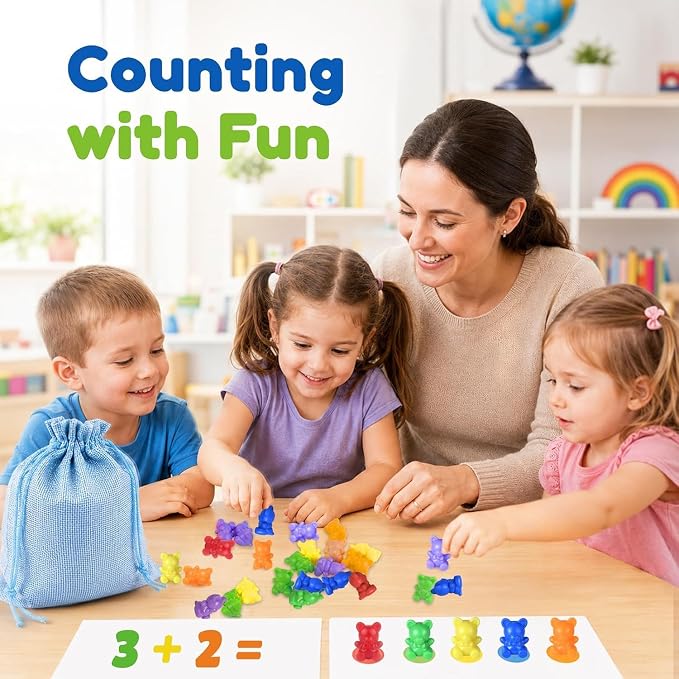 XINHUIDALSQ Rainbow Counting Bears Set of 100, 10 Colors Sorting Teddy Plastic Bears Math Manipulatives for Toddlers, 1 Inch Bear Conters Ages 3+ Kids