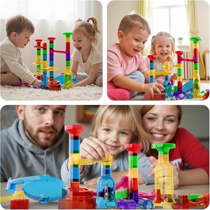 MaxTronic Marble Run kit, 109 Pcs Marble Maze Race Building Blocks Toy Game & STEM Learning Toys Christmas Birthday Gift for Kids Aged 3-12