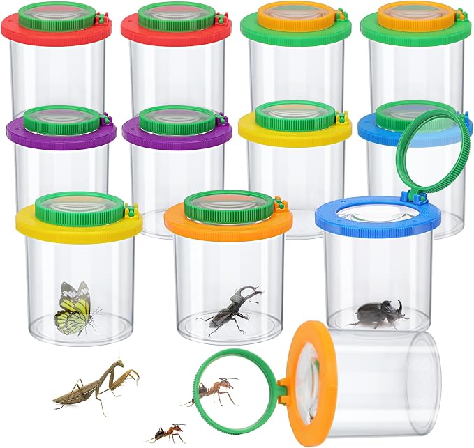 Coopay 12 Pcs Insect Bug Viewer for Kids - Bug Jars, Critter Insect Cage, Bug Container, Bug Catcher, Magnifying Insect Box for Children, Kids Science Nature Exploration Collecting Kit