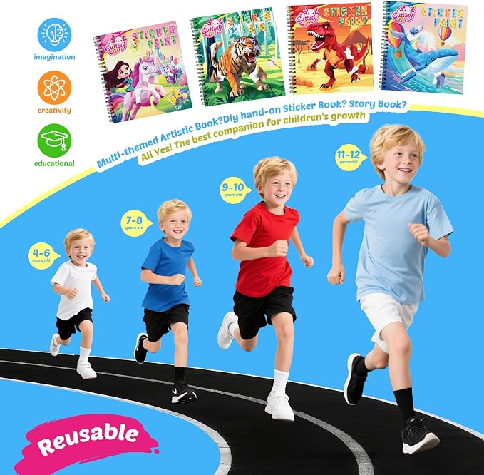 4Pcs Educational Sticker Puzzle Book for Kids, Travel Puzzle Sticker by Number Activity Books with Story - Airplane Car Road Trip for Girls Kids Early Learning, Screen Free, Separation Anxiety Gifts