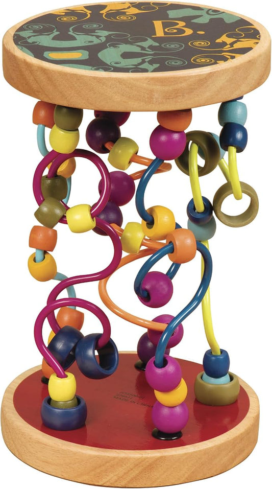 B. toys Loopty Loo Bead Maze Wooden Rolling Toy, 47 Beads, 5 Routes | Classic wooden wire maze with 47 beads on 5 routes for grasping, sliding, flipping, and rolling play, Wood Toys, 18+ Months