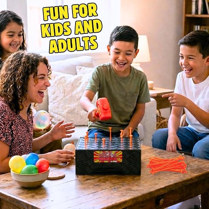 Wack A Balloon Pop Game for Kids & Families, Interactive Tabletop Game | 200 balloons, 100 nails, balloon popping gameplay, family game night, tabletop activity, birthday gift, ages 4+