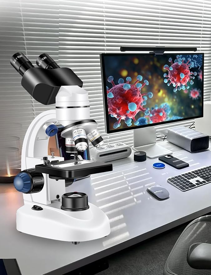 Microscope for Adults WF10x and WF25x eyepieces, 40X-2000X Magnification USB Camera, Microscope for Adults Suitable for Laboratory School (Binocular Microscope Without Gift Bag)