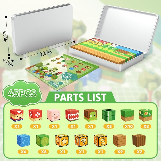 45PCS Mini Magnetic Blocks Travel Set, STEM Building Toy for Kids Ages 3+ | Travel storage case; DIY magnetic tile builds; Mini outdoor portable size; Spatial STEM learning; Kids travel quiet toy