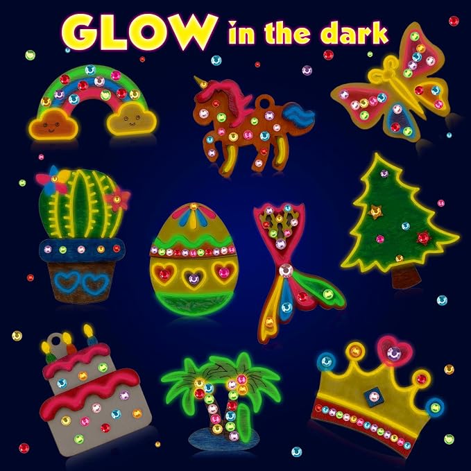 GWAHSA 30pcs DIY Wooden Magnets Glow in The Dark Wooden Art Craft Supplies | Painting Kit for Kids Activities Party Favors for Boys Girls Ages 4-8 8-12 Birthday Gifts Toys Pinata Goodie Bags Stuffers
