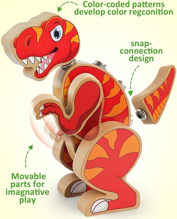 Coogam Dinosaur Snap Together Building Toys, Wooden Take Apart Dinosaur Playset, STEM Montessori Educational Fine Motor Skill Toy Gift for 3 4 5 Years Old Kids | STEM Montessori Educational Fine Motor Skill Toy Gift for 3 4 5 Years Old Kids