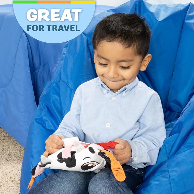 Buckle Toys, Bessie Cow, Develop Motor Skills and Problem Solving | Montessori Learning Activity Travel Toy for Toddlers, Develop Motor Skills and Problem Solving