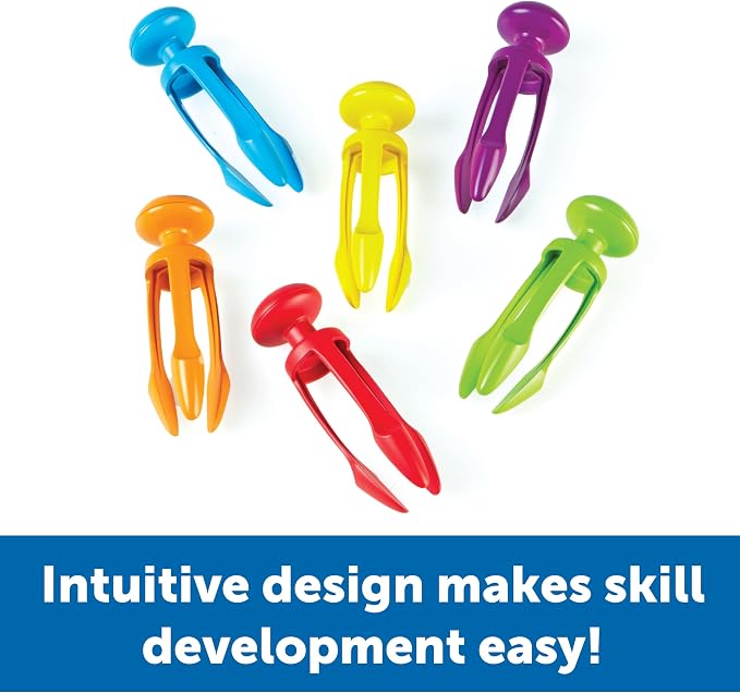 Learning Resources Tri-Grip Tongs | 3 Prong Tong, Pencil Grip Tongs, Sensory Bin, Fine Motor Toy, Set of 6, Ages 4+