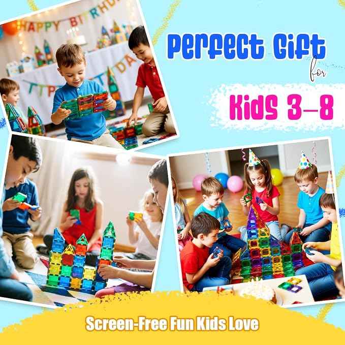 Magnetic Tiles 120 PCS Building Blocks for Kids – STEM Construction Toy Set, Creative Educational Magnetic Building Tiles, Montessori Gift for Boys & Girls Ages 3 to 12