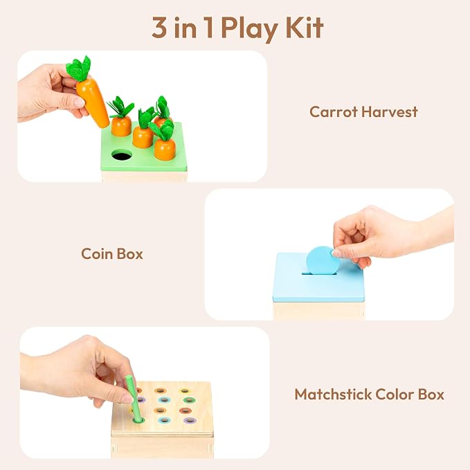 Montessori Toys for 1+ Year Old, Wooden Baby Learning Toys, Object Permanence Box, Color Sorting Sensory Toy, Fine Motor Skills Game, Educational Birthday Toys for Boy Girl 1 2 3 Year Old