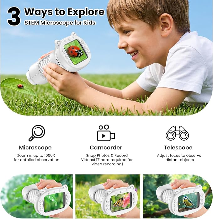 Alotwan Handheld Kids Microscope, Digital 1000X Miniscope, HD 2.4" Screen