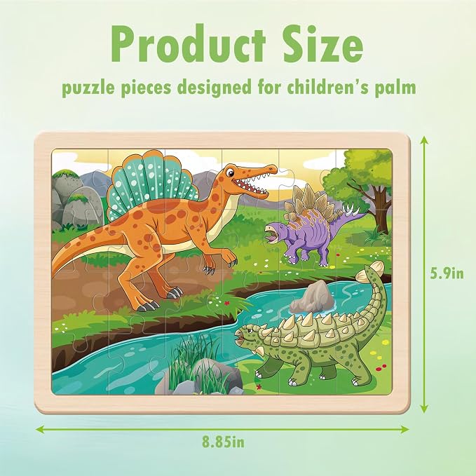 Puzzles for Kids Ages 4-6, 4 x 24 PCs Dinosaur Wooden Puzzles | Dinosaur Puzzles for Toddlers & Kids Ages 3-5, Preschool Educational Puzzles Toys, Birthday Gifts Set for Boys & Girls