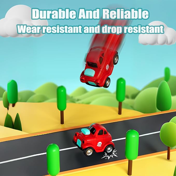 Inertial Push and Go Cartoon Car Toys for Toddlers Baby | Friction Powered Race Vehicles for Kids, 1st Birthday Gift for Boy Girl