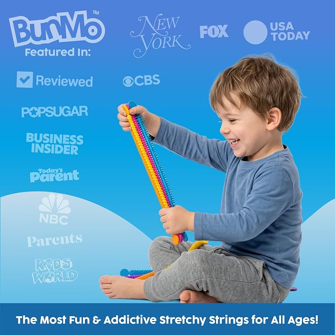 BUNMO Stretchy Strings - Stimulating & Fun Fidget Toys for Kids - Hours of Fun - Non-Mouthable Toy 3+ - Super Sensory 6 Pack