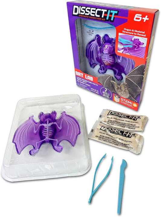 Dissect-It, Bat Dissection Kit, STEM Toys for Kids, Ages 6+ | Examine Realistic Bat Organs & Complete Skeleton, Then Rebuild with 2 Gel Refill Packs for Reusable STEM Learning