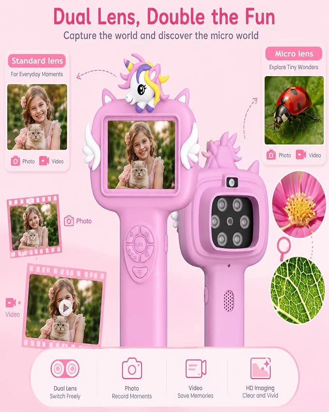 Outdoor Portable Kids Microscope: Handheld Microscope Auto Focus | Pocket 1000x Hand Held Microscope, Magnifying Camera for Travel, 3.5H Rechargeable Battery 6 LEDs, Anytime Exploration