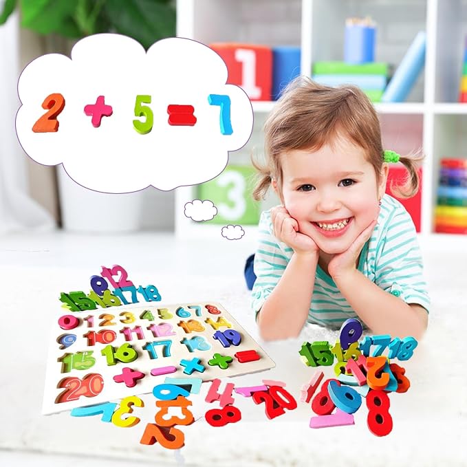 Number Puzzle - Montessori Wooden Puzzles for Toddlers 3-5 | Shape Learning Toy | Number Blocks for Kids | Preschool Educational Gift