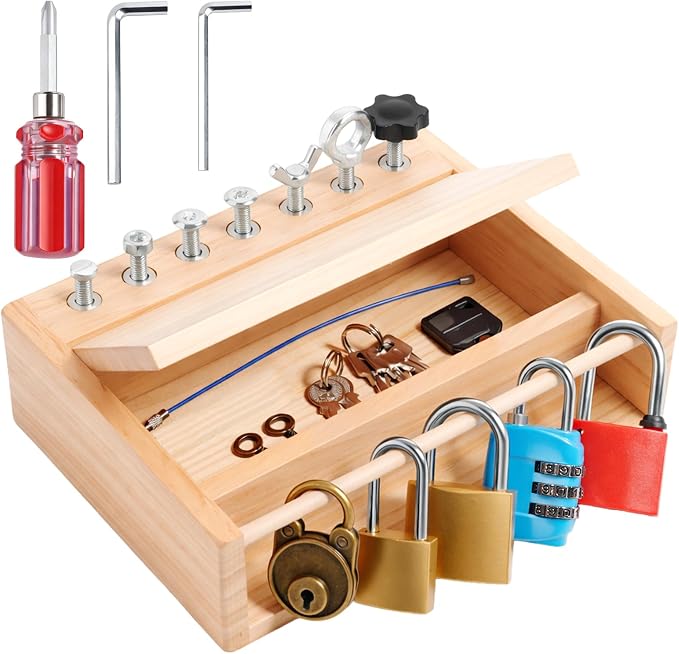 INIFEIDALA Montessori Screwdriver Board Set - Lock and Key Toy | Busy Board Toys for 3 4 5 Year Olds Boy Birthday Gifts,Kids Tool Set,Preschool Learning Sensory Fine Motor Skills STEM Toys