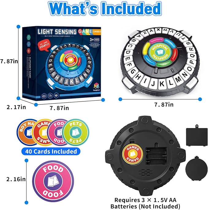 Family Board Game for Kids and Adults, Light-Sensing Word Game with 3 Modes | Fast-Paced 26-Letter Game with Timer for Family Game Nights and Parties, 40 Double-Sided Category Cards, 2–6 Players, Ages 8+
