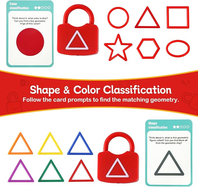 Xylolin Preschool Shape Sorting Matching Learning Locks with Keys Toys for Toddlers, Color Recognition Toy Set,Montessori Educational Fine Motor Skills Toy for Kids Ages 3+