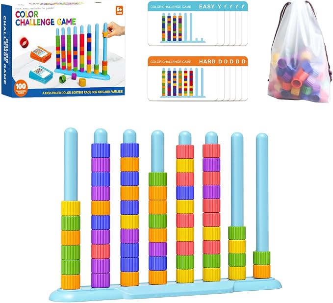 1 Pack Color Challenge Game, Solo Play Color Matching Puzzle Game, Fun Board Game for Kids 6-8-12, Adults, Party & Family Game Night, Birthday Christmas Party Gifts for Boys & Girls