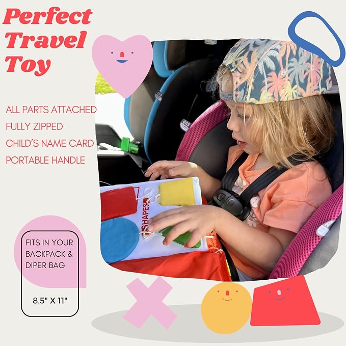 My Quiet Book, Toddler Plane Busy Board Book, All Parts Attached, Ages 2-4 | BAVY Montessori busy board, quiet book, car and airplane, 10 activities, ages 2 to 4, quiet time toy, birthday gift idea