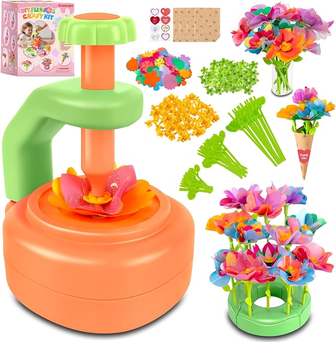 Art & Craft Kit Toys for Girls: DIY Farbric Flower Bouquet Crafts for 3 4 5 6 7 8 Year Old Toddlers | Educational Activiiy Preschool Birthday Gifts Ideas for Kids Age 4-8 Flower Making Crafts Set