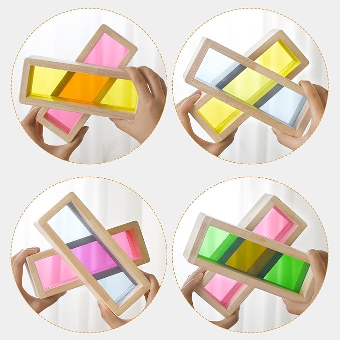 Large Wooden Building Blocks Set for Toddlers, 36 PCS Big Colorful Rainbow Window Hollow Blocks Set Montessori STEM Construction Toy for Kids Sensory Stacking Blocks for Preschool Kindergarten Play