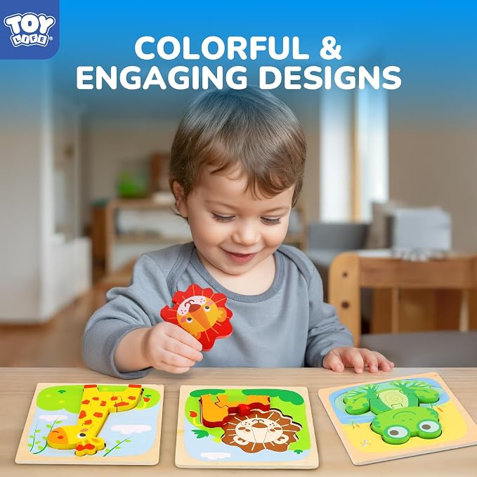 TOY Life Wooden Puzzles for Toddlers 2-4, Montessori Toys for 1 2 3 Year Old Boys Girls, Animals Puzzles Educational Learning Toys 2 Year Old, Birthdays Gifts Toy for 2 Year Old Girl Boy
