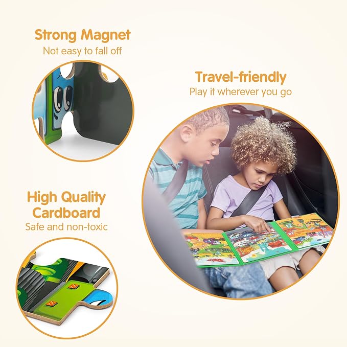 SYNARRY Vehicle Theme Magnetic Puzzle for Kids Ages 3-5, Travel Toys | 36-Piece Magnetic Travel Puzzle for Kids Ages 4-8, Car Airplane Road Trip Activities, Vehicle Birthday Gifts