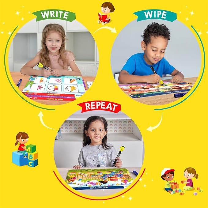 Skillmatics Educational Game – Preschool Champion, Reusable Activity Mats | Write and Wipe Boards with 2 Dry Erase Markers, Learning & Travel Toy, Screen-Free, Gift for Kids Ages 3, 4, 5, 6