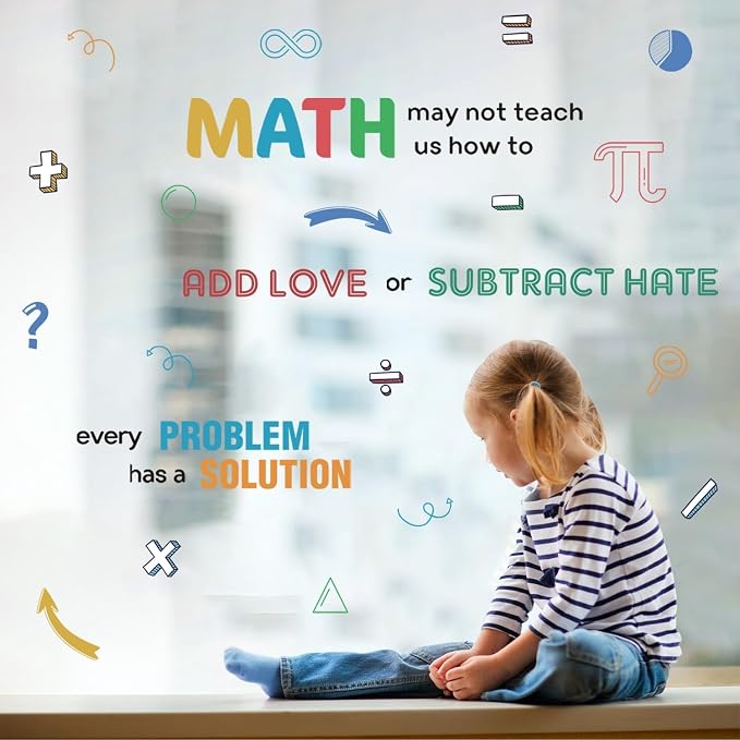LHIUEM 62pcs Math Wall Stickers Colorful Mathematics Wall Decals Peel and Stick Math Symbols Pattern Kids Stickers Gift Motivational Quotes Wallpapers Problem Solution Sticker for Classroom Nursery