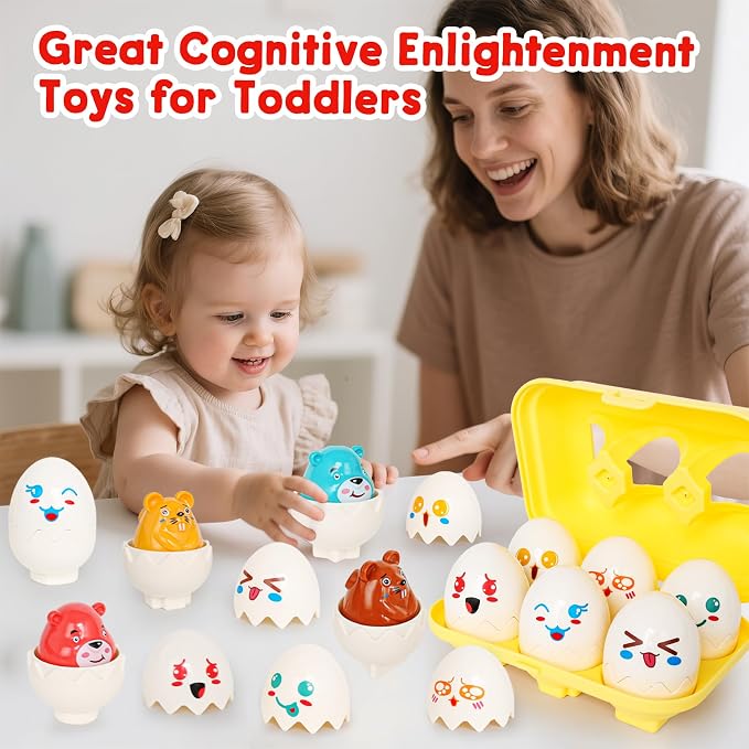 Easter Eggs,Montessori Fun Geometric Egg Toys for Toddlers 1-2,Early Learning Educational Fine Motor Shape Sorter Matching Games Easter Basket Stuffers Gifts for Boys Girls