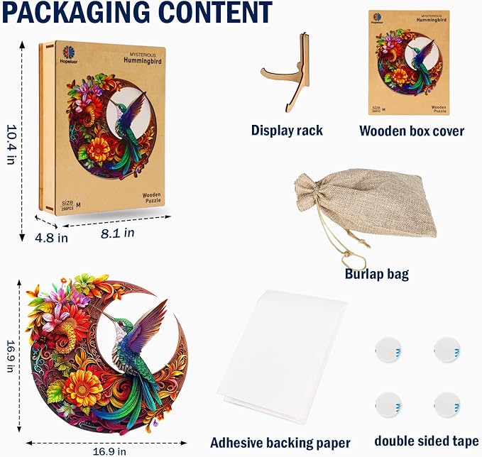 Unique Wooden Puzzles for Adults, Hummingbird Puzzle 500 Pieces 16.9" x 16.9", Animal Shaped Wood Puzzles Adult, Wooden Jigsaw Puzzles for Adults, Family Games for Kids and Adults