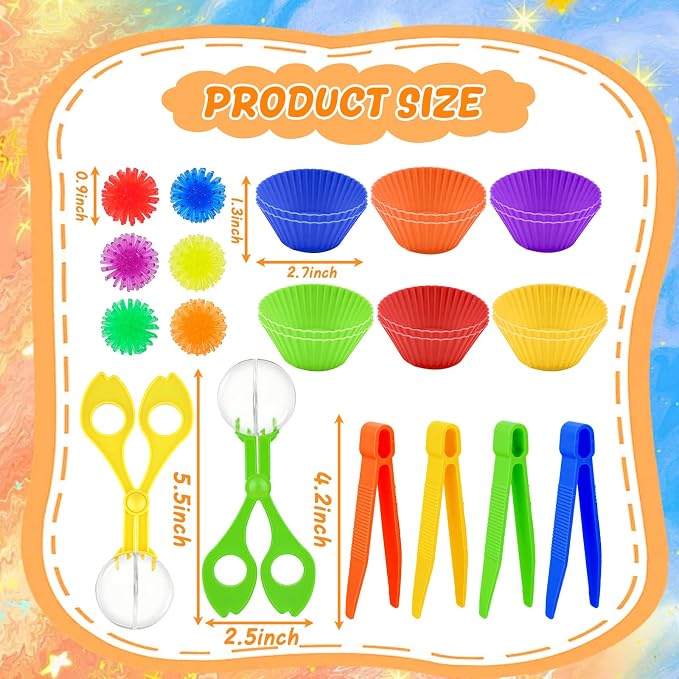Bbiamsleep 78 Pcs Sensory Bin Filler Sensory Bin Items Fine Motor Skills | Light Box Manipulatives Include Colorful Hedge Balls Tweezers Scissors Clips Sorting Cup for Sorting Counting Training