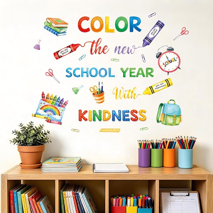 LHIUEM Inspirational Quote Wall Sticker Color Crayon Schoolbag Wall Decal | Positive Self-Affirmations Window Cling Colorful Mental Health Therapy Decoration Bulletin Board Vinyl Sticker for Classroom