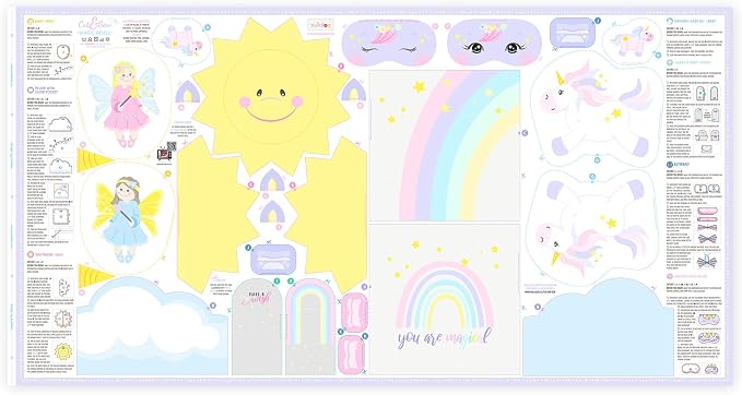 kullaloo Fabric Sewing kit for Beginners - with Video Instructions - Cut & Sew Fabric Panel with Unicorn and Fairy - DIY Carft for Girls (Magic World)