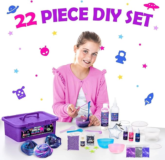 Original Stationery Mini Galaxy Slime Kit for Girls & Boys Ages 7–12, DIY Glow-in-The-Dark Slime Set with Glitter, Fun Space Craft Toy for Creative Play, Birthday Gift for Kids