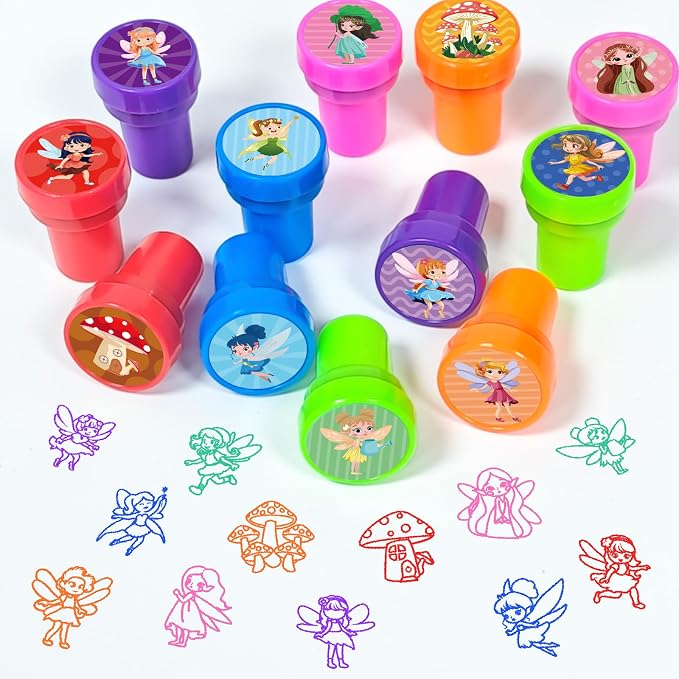 Cinrobiye 24 Pcs Fairy Stampers for Kids, Pre-Inked Fairy Party Favors, Birthday Goodie Bag Fillers, Classroom Rewards, Treasure Box Prizes, Pinata Fillers, Carnival Toys