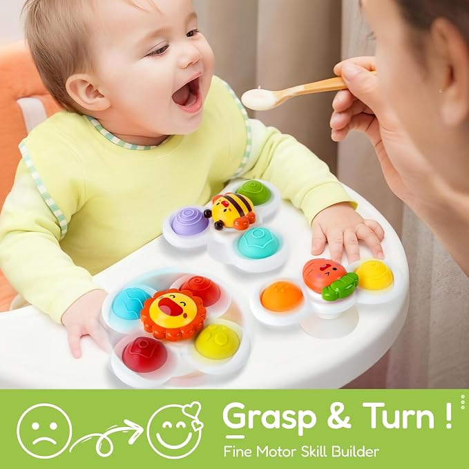 Pop Suction Cup Spinner Airplane Travel Toys for 1 Year Old Boy Girl | Novelty Spinning Tops Infant 12 18 Months,1 2 Year Old Boy Birthday Gift for Toddlers ,Sensory Baby Bath Toy Kids Ages 1-3