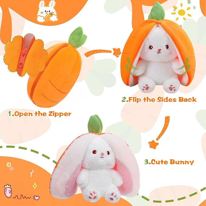 MIAODAM 13.7 inch Easter Bunny Stuffed Animal, Kawaii Squishy Cute Easter Bunny Plush Turn Into Rabbit Fruit Doll Carrot Strawberry Pillow, Plushies Funny Bunny Toy for Baby | Cute Funny Plushies Toy for Kids, Ideal Easter & All Holiday Gift for Boys &...