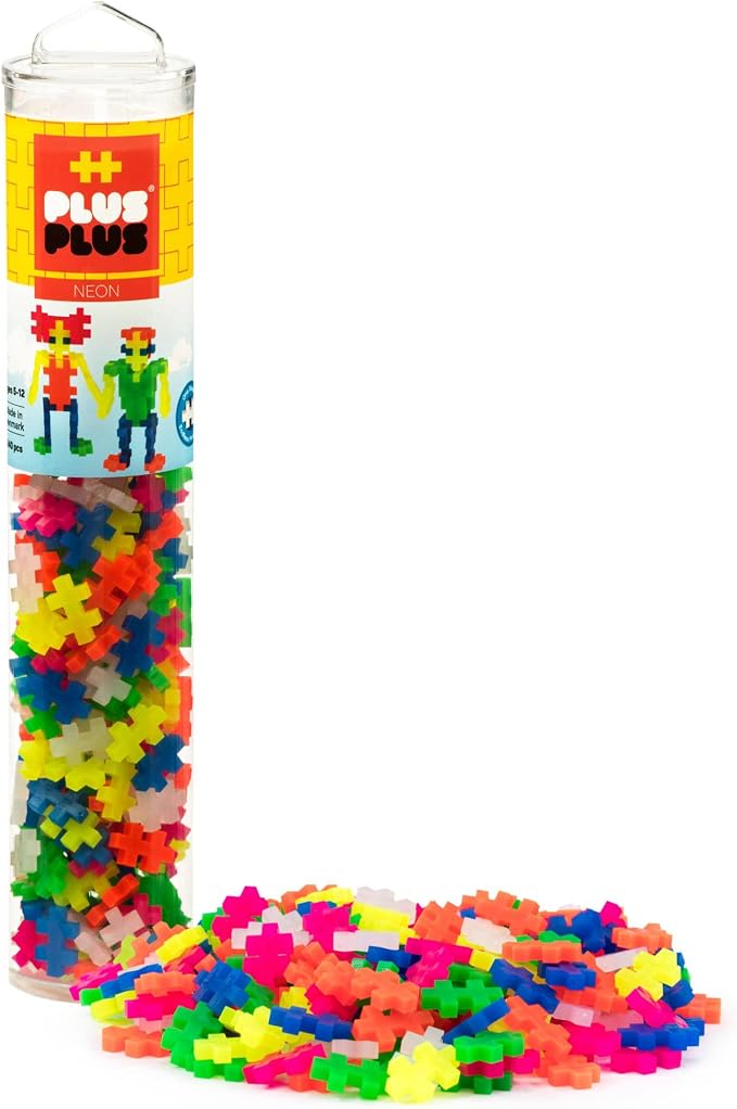 PLUS PLUS 240 Piece Neon Mix - Mini Waffle Blocks, Classroom Must Haves | STEM Toys, Sensory Bin Fillers, Occupational Therapy Tools, Gifts for Boys & Girls, Christmas Stocking Stuffers for Kids