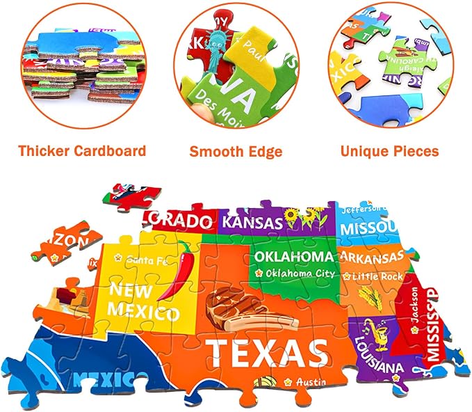 Puzzles for Kids Ages 6-8 8-10 - 200 Piece United States & USA Puzzle | Educational USA Learning Toys.Colorful Children Puzzles for 6 7 8 9 10 11 12 Years Old Boys and Girls.Holiday Gifts